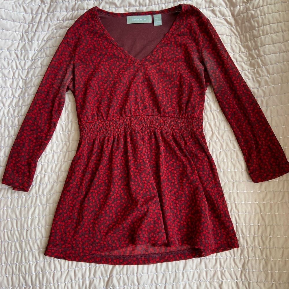 V-Neck Red Floral Blouse